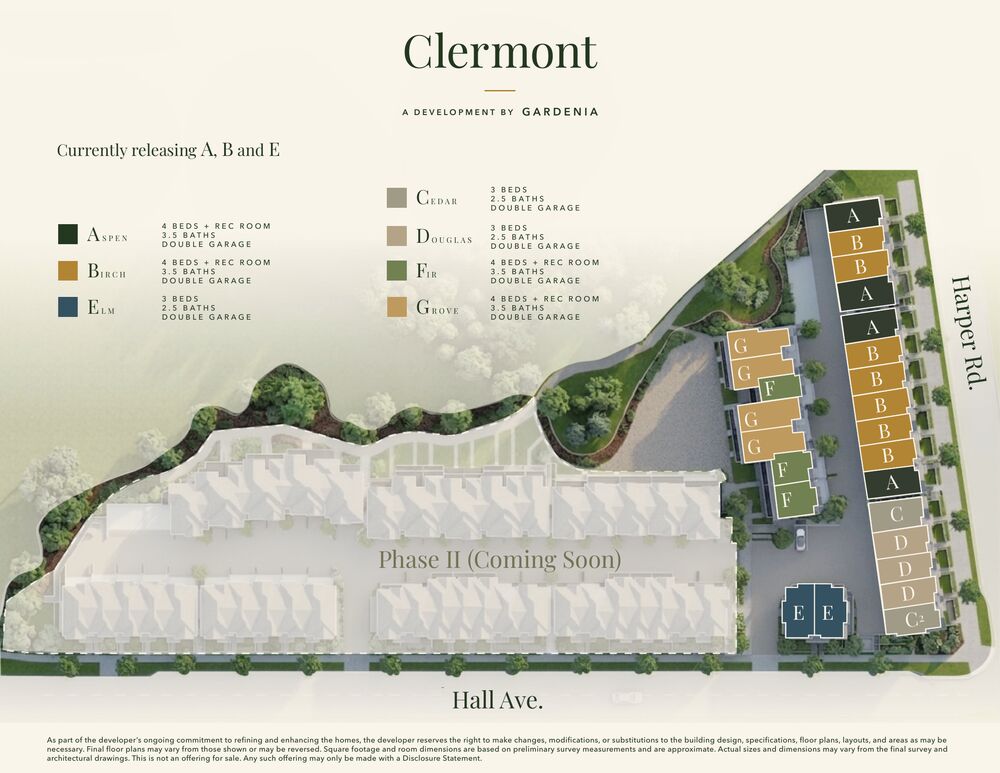 Clermont Phase 1 Site Plan showing plan locations