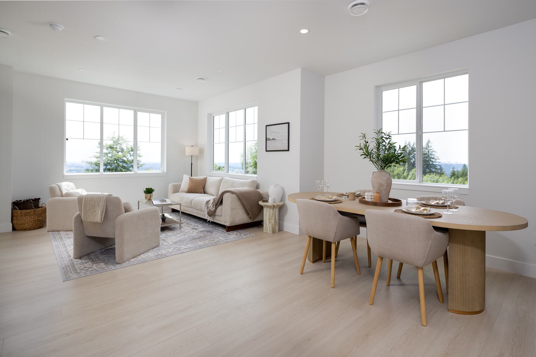 Open kitchen, dining and living floor in show home 146